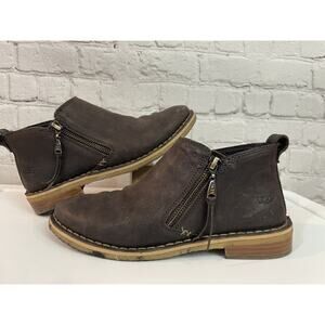 UGG Boots Womens 7 CLEMENTINE ANKLE Side Zip Leather Shearling Brown Booties